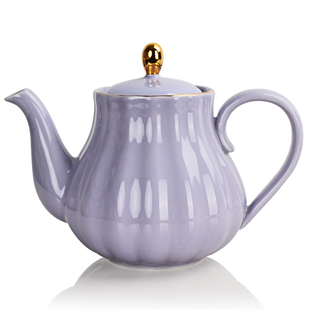 Sweejar Home Porcelain Tea Pot with Infuser and Lid,Teaware with Filter 890 ml for Tea/Coffee/Milk/Women/Office/Home/Gift (Pumpkin Shape, Purple) — image 1
