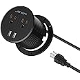 Desktop Power Grommet JSVER Mini Desktop Power Strip Hide Recessed Power Grommet Socket with 2 AC Outlets and 2 USB Charging Ports,Cable for a 3-1/8 Inch Desk Hole for Kitchen Table/Conference Room