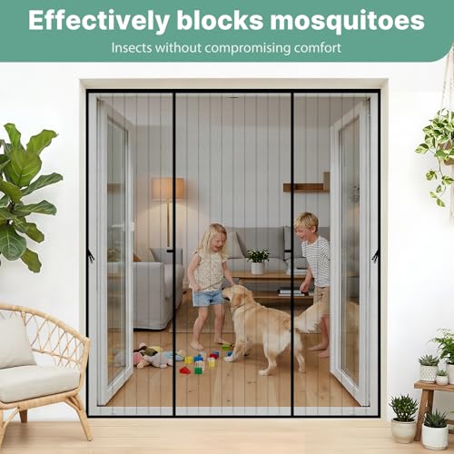 Moustiquaire Porte Magnetique,250x212cm Moustiquaire Baie Vitrée Coulissante,Aimantée Double Ouverture Latérale,Fermeture Automatique,Sans Perçage,Anti-moustiques pour Entree Balcon Salon Veranda