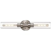 SANTOSTOCK Brushed Nickel 2-Light Bathroom Vanity Light Fixture, Modern Bathroom Sconces Wall Lighting W/Clear Glass Shade, H