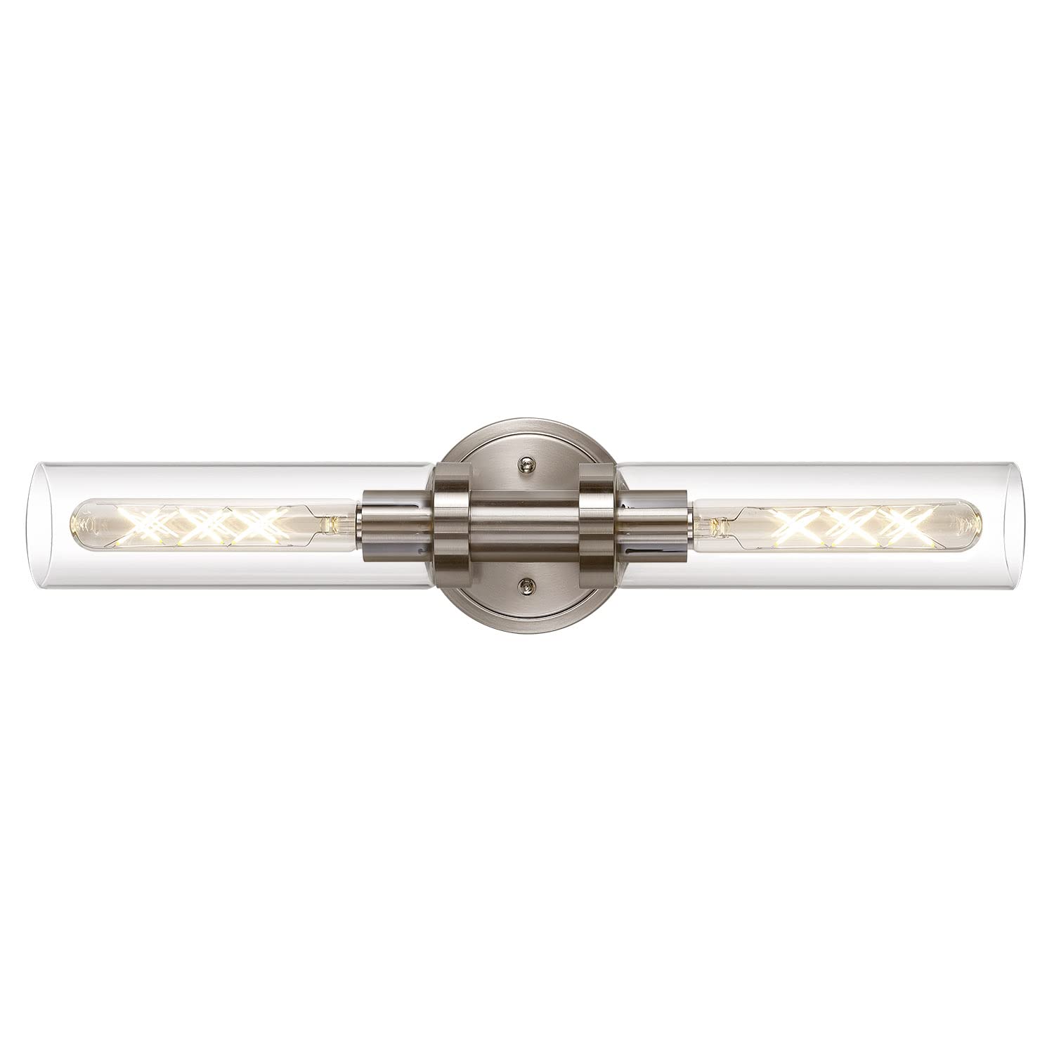 Photo 1 of SANTOSTOCK Brushed Nickel 2-Light Bathroom Vanity Light Fixture, Modern Bathroom Sconces Wall Lighting W/Clear Glass Shade, Horizontal and Vertical Wall Mount Lamp for Mirror Hallway Kitchen
