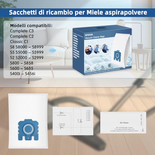 12 Bags for Miele GN Vacuum Cleaner Bags Classic C1 Complete C2 C3, S2 S5 S8 Series 3D Efficiency Dust Bag with 4 Motor Protection Filter, 4 Exhaust Filter 9917730 10123210