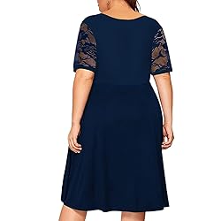sumoday Plus Size Short Sleeve Lace Boat Neck Midi