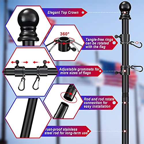 Flag Poles for Outside House Black 6FT Tangle Flagpole Kit for