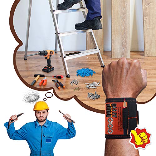 JelBo Magnetic Wristband, Magnetic Tool Belt Holder, Adjustable Tool Organizer Screw Holder with Powerful Magnets for Holding Screws, Tools, Nails, Drill Bits