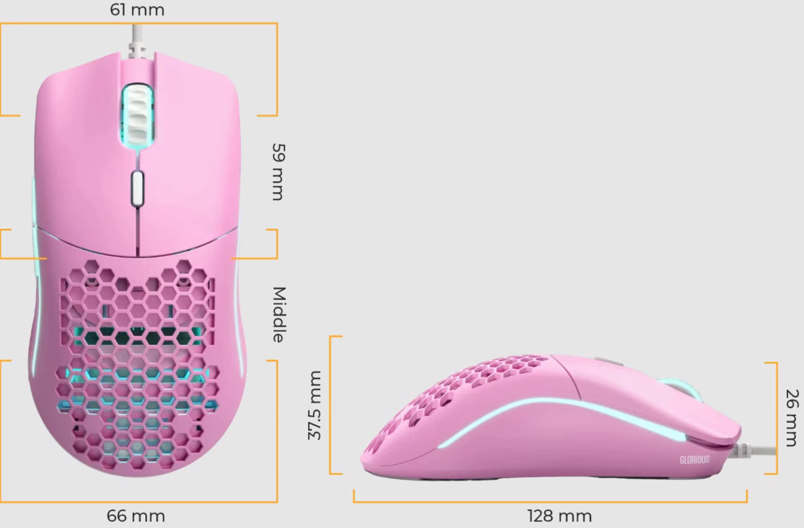 Glorious Gaming Mouse - Model O 67 g Superlight Honeycomb Mouse, Limited Edition Matte Pink - USB Gaming Mouse