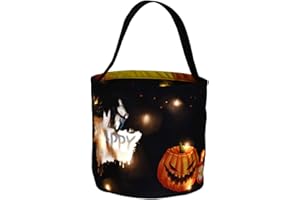 BYROTSON Halloween Candy Bags with LED Lights Trick or Treat Basket, Light up Halloween Party Bags Multipurpose Reusable Goody Bucket for Kids,Black
