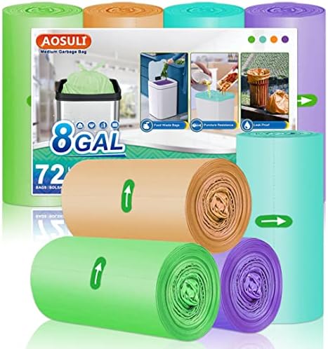 AOSULI 8 Gallon Kitchen Trash Bags, Medium Colourful Garbage Bags, 30 ...