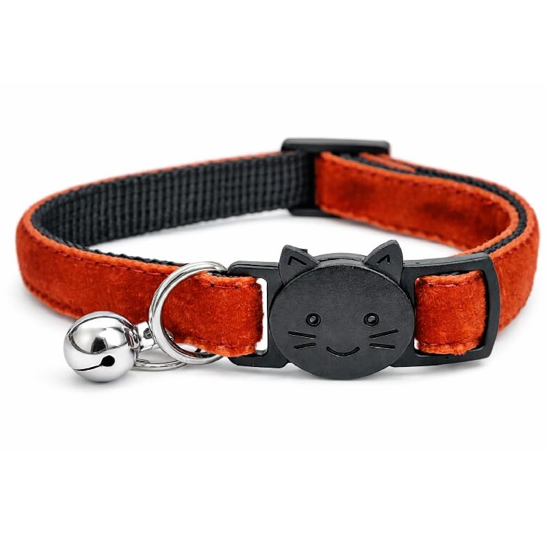 Velvet Cat Collars with Bell | Quick Safety Release Breakaway Buckle | Handmade in the UK | Available in Cat & Kitten Size | Rusty Red Velvet โ image 1