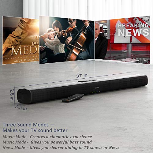 Darmoshark 37 Inch TV Sound Bar, 50W Wireless Bluetooth 4.2 Soundbars