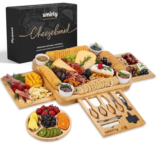 Suzhoujinglong Cheese Board and Knife Set: 16 x 13 x 2 Inch Wood Charcuterie Platter for Wine, Cheese, Meat