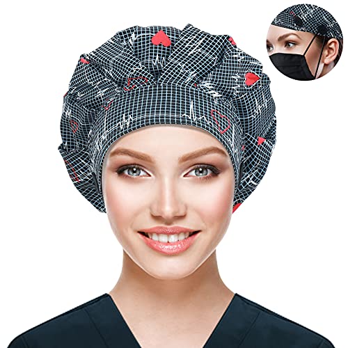 ABAMERICA Bouffant Caps with Button and Sweatband,Adjustable Working
