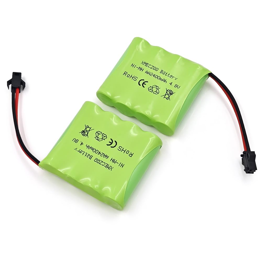 XMECZQQ NiMH Battery 4.8 V 2400 mAh, 2 Backup RC Batteries with SM Plug, Suitable for Remote Control Toys such as Cars, Engineering Vehicles, Robots