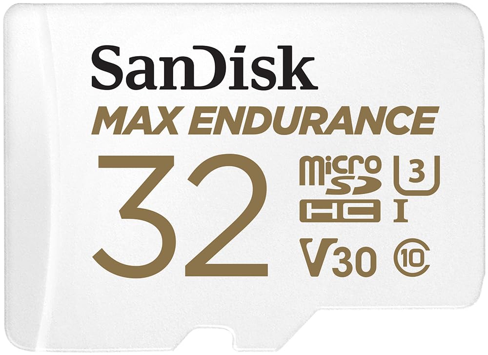 Tarjeta microSDHC SANDISK MAX Endurance de 32 GB con adaptador para cámaras de seguridad domésticas y cámaras de tablero - C10, U3, V30, 4K UHD, tarjeta micro SD - SDSQQVR-032G-GN6IA
