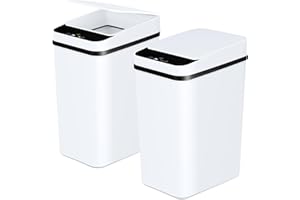Anborry Bathroom Trash Cans with Lid 2 Pack 2.2 Gallon Touchless Automatic Motion Sensor Small Slim Garbage Can, Smart Electric Narrow Garbage Bin for Bedroom Office Kitchen (White)