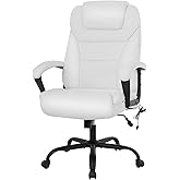 Office Chair Big and Tall 500lbs Ergonomic Computer Chair High Back PU Leather Wide Seat Desk Chair with Lumbar Support Arms Executive Task Chair for Hone Office,White