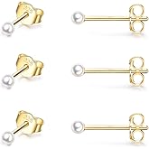 EPIRORA Sterling Silver Stud Earrings for Women- 3 Pairs of 2mm Tiny Ball Stud Earrings Round CZ Cubic Zirconia Earrings Pearl Earrings Set Cartilage Small Tragus Earrings Nose Lip Rings