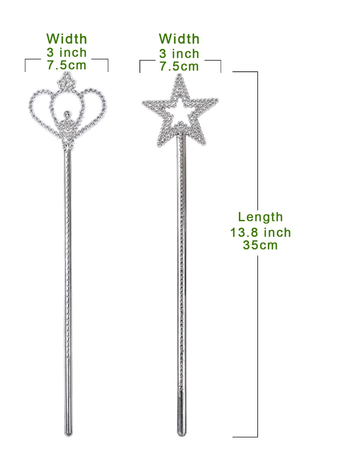 2 Pack Silver Star Wands, Crown Wands, Princess Fairy Wands,Magical Sticks for Girls Birthday, Party, Halloween