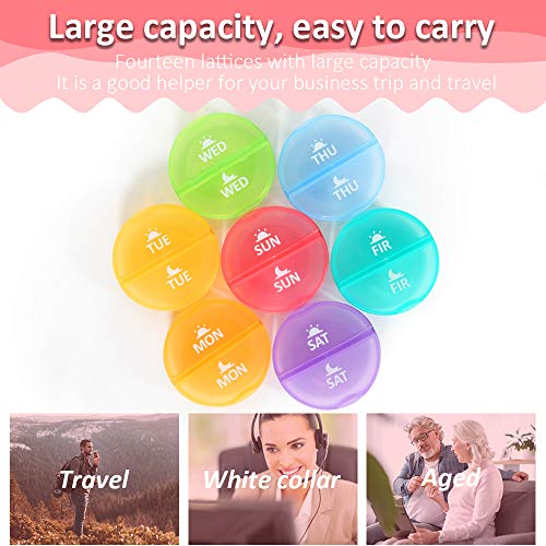 Daily Pill Organizer (Twice-A-Day), SZREDU Weekly AM/PM Pill Case, Medicine Organizer 7 Day,Rainbow Pill Box for Pills,Capsule,Vitamin,Fish Oil