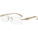 FLAWLESS EYEWEAR Elite Slim Rimless Rectangular Metal & Wood Art Sunglasses