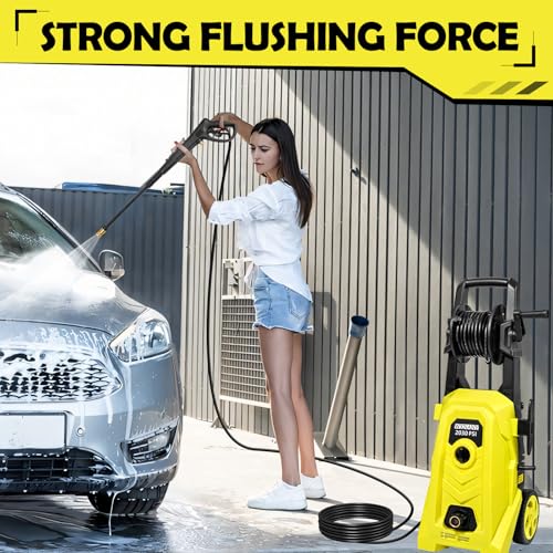 4500 Max PSI 1.76 GPM 14.5-Amp Electric High Pressure Washer 1800W for Cars Fences Driveways Patios with 4 Interchangeable Nozzles, Foam Cannon and Hose Reel, Yellow