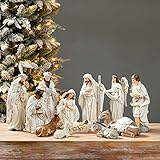 glitzhome 12Pcs Ivory Resin Nativity Figurines Set