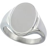 Surgical Stainless Steel Oval Signet Ring Solid Back Flawless Finish 5/8 inch Sizes 5 to 10