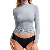 Mobeso Women's Mock Turtle Neck Long Sleeve T Shirts Basic Lightweight Stretch Slim Fitted Tops Fall & Winter for Base Layer