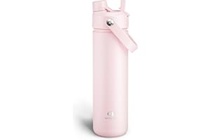 ENCOOL Insulated Water Bottle with Straw Stainless Steel Water Bottle, Leak-Proof, BPA-Free, Double Wall Vacuum Keeps Cold for 24 Hours for Sports, Travel, School (26 oz, Cotton Candy)