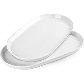 Taeochiy 16" Large Serving Platter - Oval Large Serving Tray, Ceramic Turkey Platters, White Platters for Serving Food, Appetizers, Entertaining, Party, Set of 2