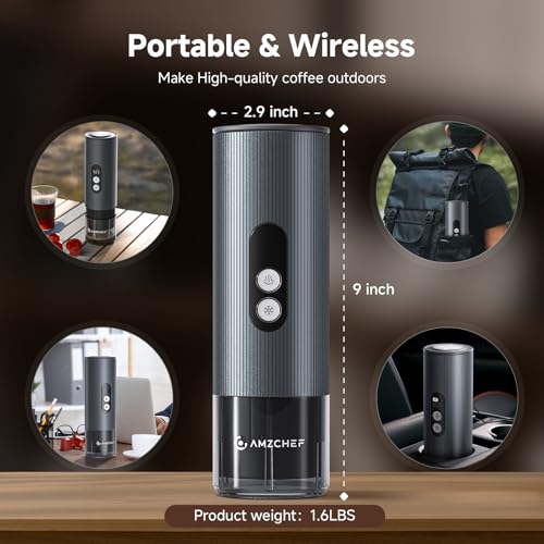 AMZCHEF Portable Coffee Maker 20Bar, 2-IN-1 Self-Heating Portable Espresso Maker with LCD Display, USB-C Rechargeable, Compatible with NS Capsule & Ground Coffee for Camping, Travel, Office & Home Use