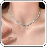 Aneneiceera Bohemia Tiny Green Rhinestone Choker Necklace Mint Green Crystal Necklace Silver Chain Mint Bead Necklace Vintage Rice Bead Necklace Jewelry for Women