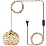 EcoGehen Boho Plug in Pendant Light Wicker Rattan