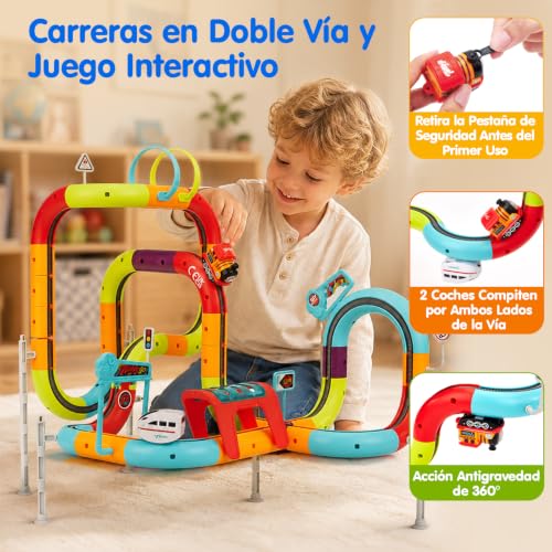 hahaland Electric Toy Train Children 115 Pieces, Anti-Gravity 3D Track with 2 Rechargeable Vehicles, Lights and Music, STEM Building Set, Gift Boy Girl 3 4 5 6 Years Old