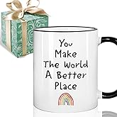 Puouoonyi You Make The World A Better Place Inspirational Appreciation Gifts for Women Men, Birthday Christmas Positive Rainbow Mug Gifts for Mom Dad Friends Sisters Coworkers Boss 11oz