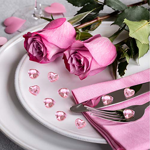 HAKACC Heart-Shaped Acrylic Diamonds, 1000 PCS Pink Wedding Table Crystals Heart Shape Gems Table Decorations for Wedding Day