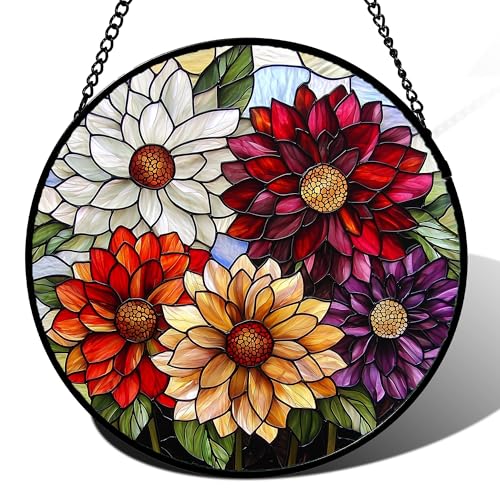 Color Dahlia Stained Glass Window Hanging