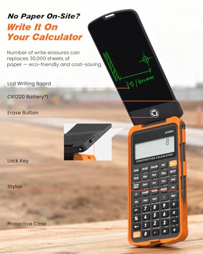 Construction Calculator with Writing Tablet Industrial & Scientific ROATEE Engineering Calculator for Contractor, Concrete Pocket Feet-inch-Fraction Calculators for Carpenter, Framer, Remodeler