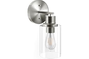 GORDNWE 1-Light Bathroom Wall Sconce, Brushed Nickel Vanity Light, Modern Wall Light Fixture with Clear Glass Shade and E26 Bulb Base, Wall Lamp Wall Mount Light Fixtures for Mirror, Bedroom, Hallway