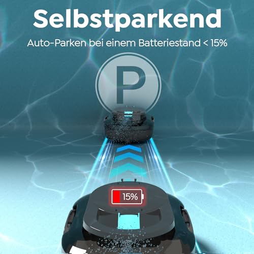 S1PRO 2026 Upgrade Poolroboter Akku, 120 Min Reinigungszeit, Leichter Poolsauger mit Dual-Antriebsmotoren, 2,5 Stunden Ladezeit, Auto Parken Poolreiniger für Flache Böden Pools bis 95 m², Tiefschwarz