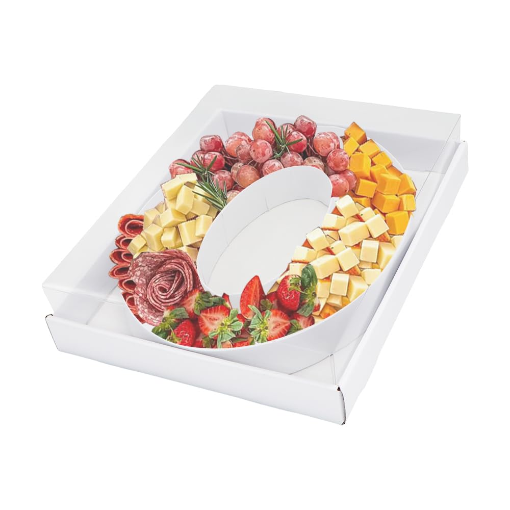 Photo 1 of 12.5inch Fillable Paper Mache Number Letter Cardboard Cutouts Charcuterie Board Food Sweet Cupcake Tray Party Decorative Box (Number 0, White)