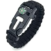 TIANMIMISM Paracord Wristband for Outdoor Sport Tactical Survival Parachute Bracelet, Essential for Hiking Travelling Camping Gear (Black)