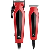 Andis 562940 Ultra Clip Corded Clipper &amp; Trimmer 15-PieceHair Cutting Combo Kit, Stainless Steel Blades, Power Pivot Motor, Whisper Quiet, Hanger Loop, Red