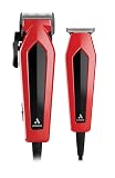 Andis 562940 Ultra Clip Corded Clipper & Trimmer 15-PieceHair Cutting Combo Kit, Stainless Steel Blades, Power Pivot Motor, Whisper Quiet, Hanger Loop, Red