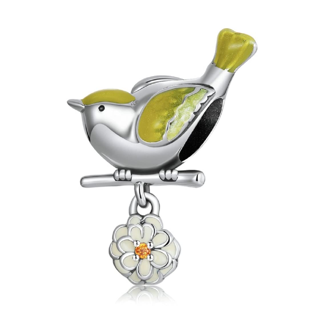 FeatherWish Bird And Daisy Flower Heart Retro Style Bead Charms 925 Sterling Silver With Enamel Compatible With Pandora Charm Bracelets Gift For Women Mum Sister Wife Daughter Friend (Bird)