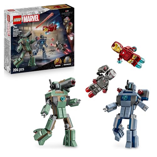 ǀ Marvel Iron Man & War Machine vs. Hammer Drones - Building Toy with 2 Minifigures & 2 Action Figures with Stud Shooters - Super Hero Gift for 7+ Year Old Boys - 76320