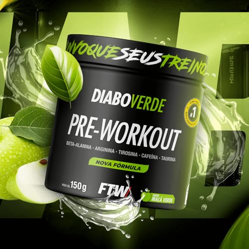 Pré Treino Pre Workout DIABO VERDE Pote 150g Sabor Maçã Verde FTW - Suplemento Com Cafeína, Aminoácidos Beta‑Alanina e Arginina para Treinos e Atividades Físicas