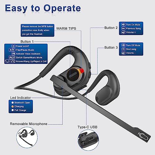 BANIGIPA Bluetooth Headset with Removable Microphone, Noise Cancelling