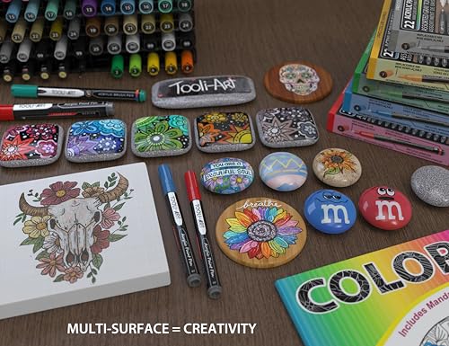 Acrylic Paint Pens Set of 22 Assorted Pro Color Series Markers, 0.7mm Extra Fine Tip for Rock Painting, Glass, Cups, Wood, Canvas, Non-Toxic (Green)