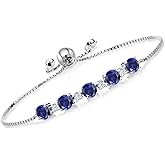 Gem Stone King 925 Sterling Silver Gemstone Birthstone Tennis Bracelet for Women | Round 5MM and 2.5MM Accent Stones | Adjustable Bolo Design | Easy-On Easy-Off | Fully Adjustable Up to 9 Inch